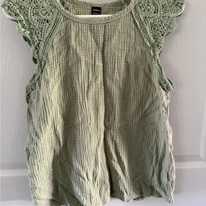 SHEIN Sage Green Crochet Sleeve Blouse